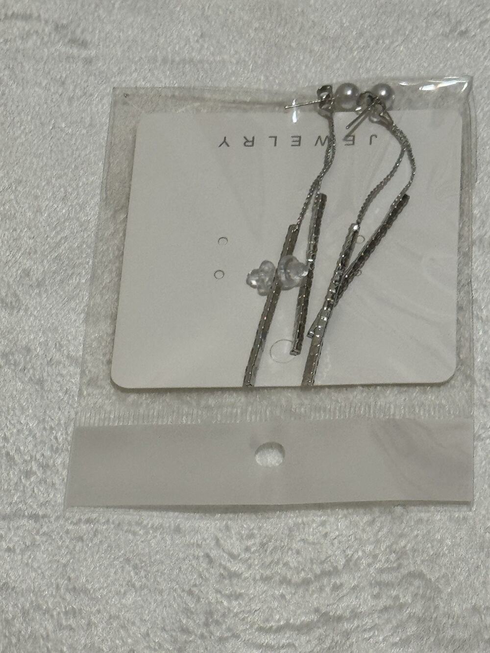 Elegant Silver Linear Drop Dangle Earrings & Classic White Pearl Stud Earrings S